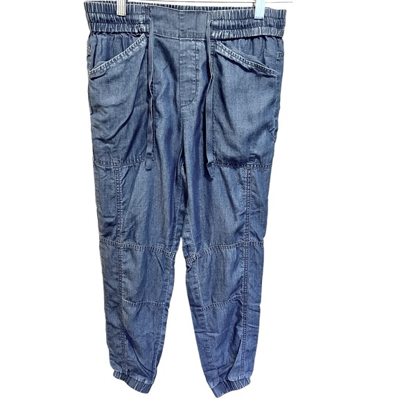 Banana Republic Denim Joggers Pants lightweight Elastic Waist with Tie Size XS - Picture 1 of 10